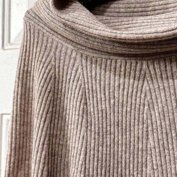 The Cashmere Project AOS One Size Poncho Oatmeal Cowl Neck Rib Knit - Picture 2 of 7